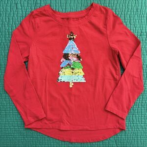 Cat & Jack Long Sleeve Shirt size M 8 Red Reversible Sequins Christmas Tree NEW